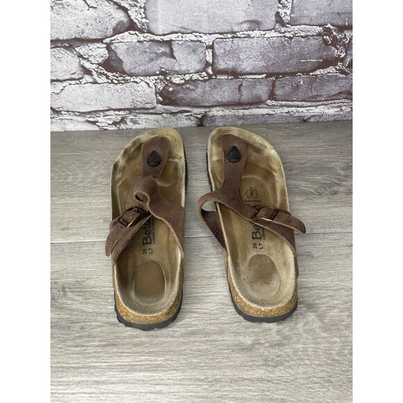 Betula Birkenstock Gizeh Brown Leather Cork Thong Sandals Women Sz 38EU/7.5M US - Picture 6 of 16